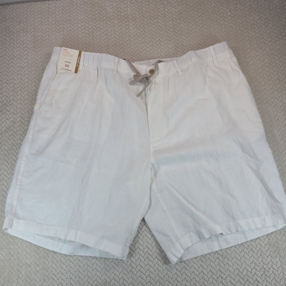 Caribbean Isle Sands Linen Shorts Mens 50 White Big Man 10 Inch Inseam NWT